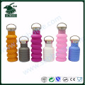 Safety soft bpa free silicone collapsible water bottle with high quality stainless stee lid